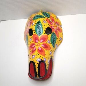 Vintage Folk Art Colorful Carved Wood Mask Hand Painted